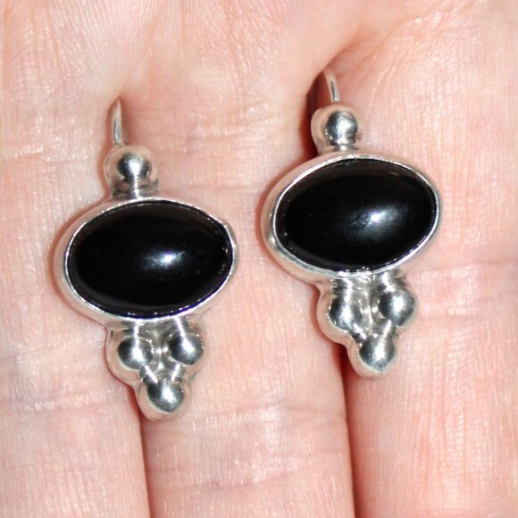 Vintage ATI Sterling Silver Onyx Stone Earrings Southwestern - Picture 5 of 5